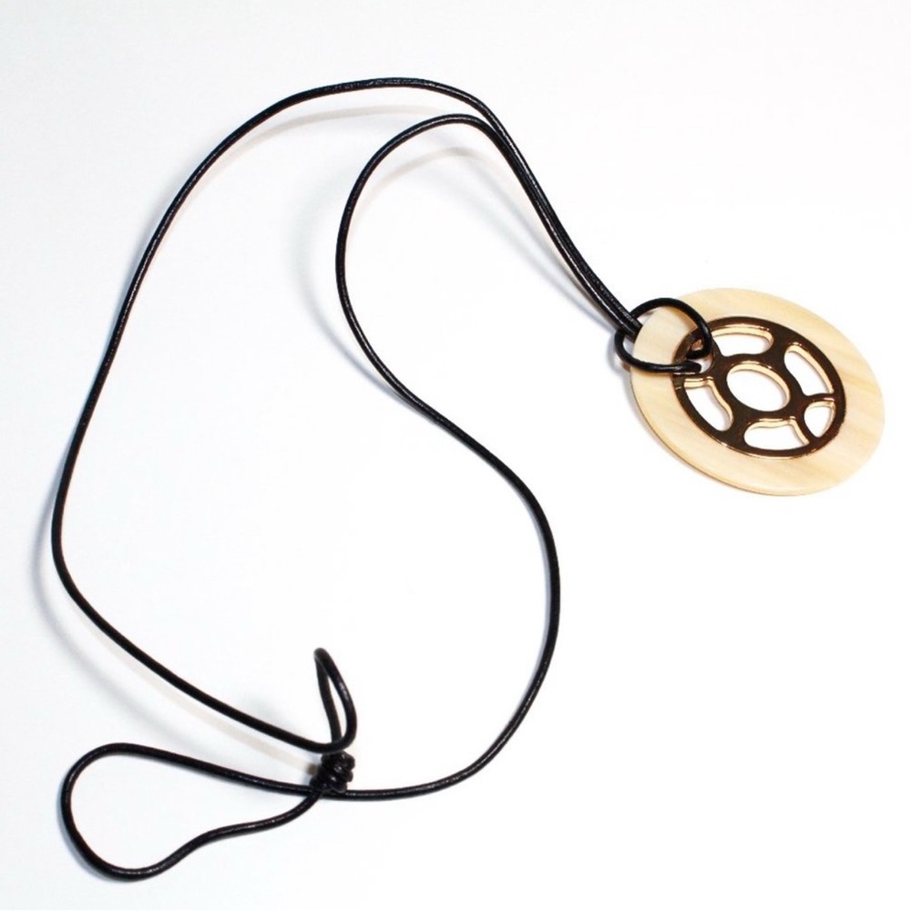Cabi Helios Ivory and Gold Pendant Leather Cord‎ Necklace